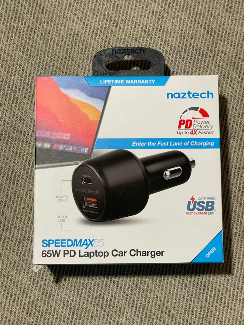 Naztech Speedmax 65W PD laptop car charger NWT